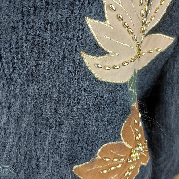 FUZZY Mohair blend cardigan coat flowers embroidery - Picture 9 of 15